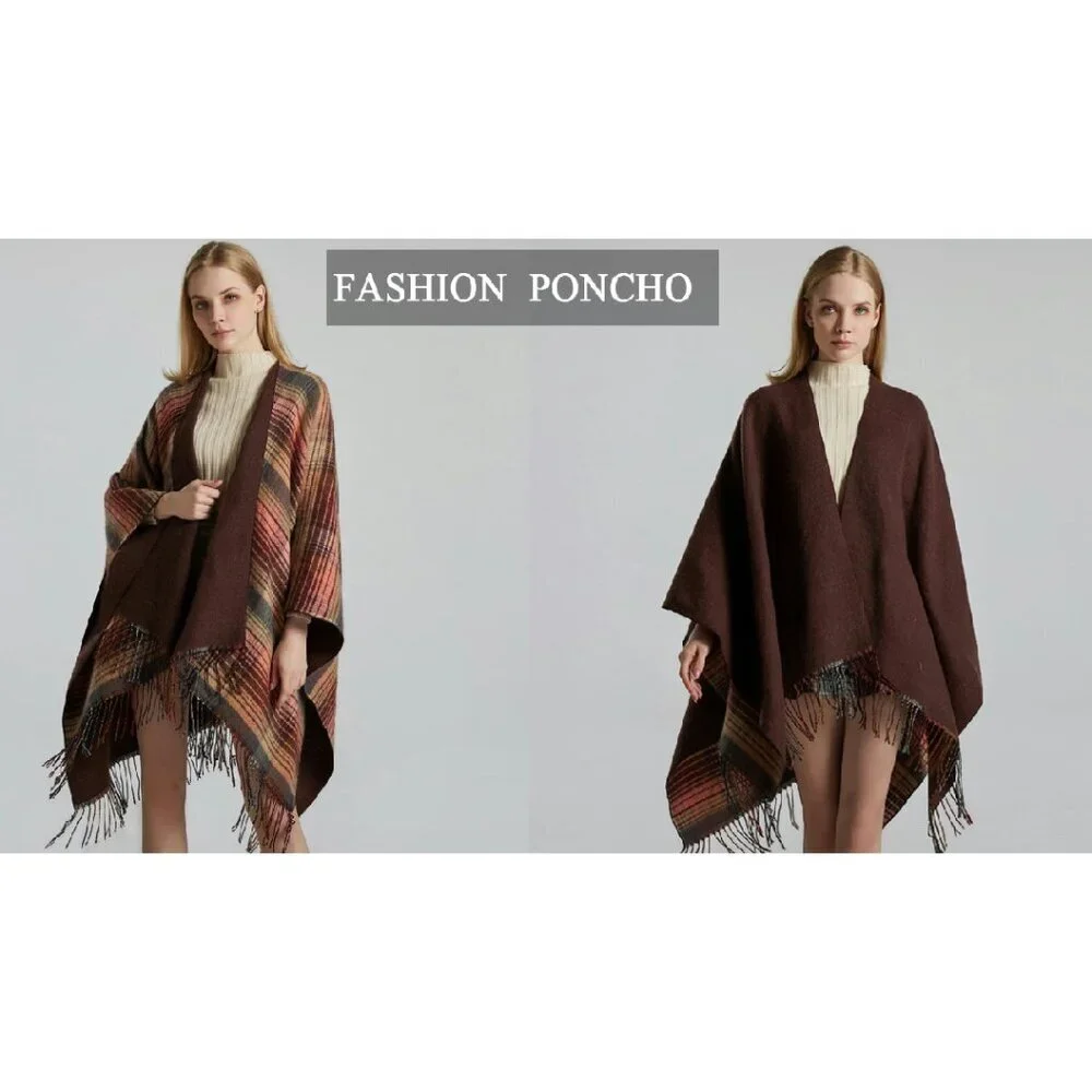 Soft Acrylic Open Front Poncho Cape Shawl Wrap One Size Fits Most